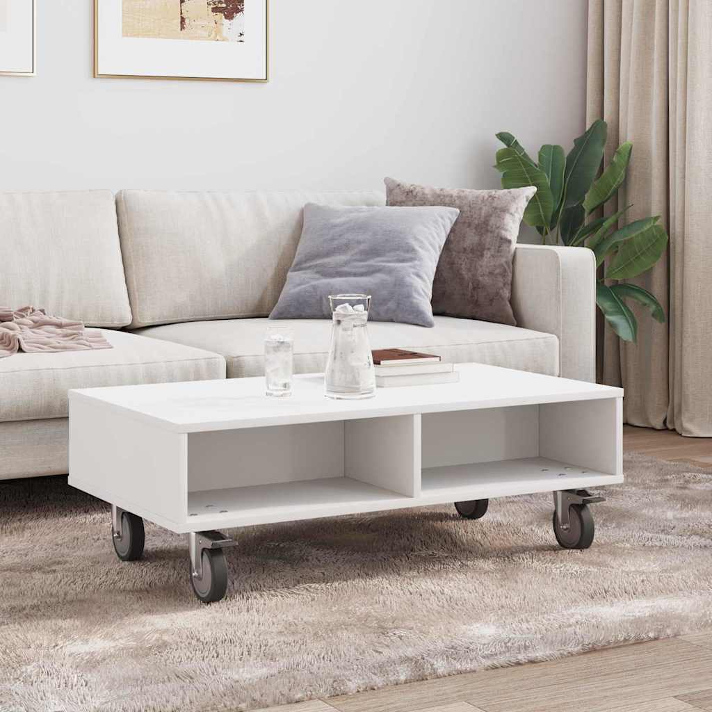 Sidebord med hjul Hvit 90 x 50 x 30 cm Konstruert tre
