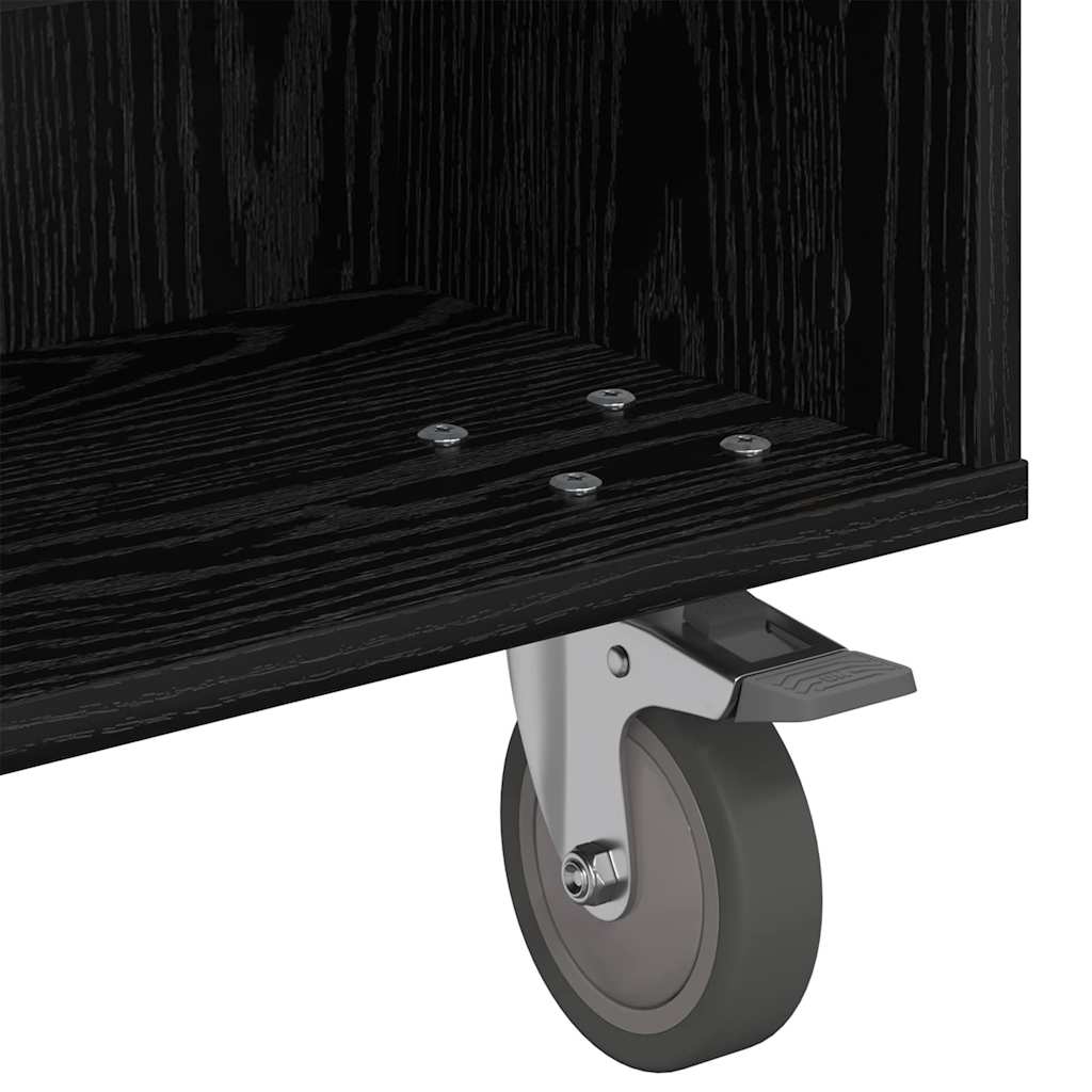 Sidebord med hjul Svart Eik 90 x 50 x 30 cm Konstruert tre