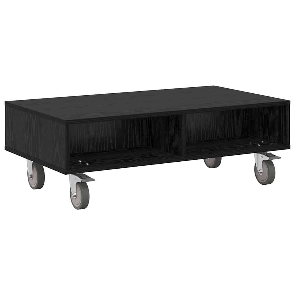 Sidebord med hjul Svart Eik 90 x 50 x 30 cm Konstruert tre