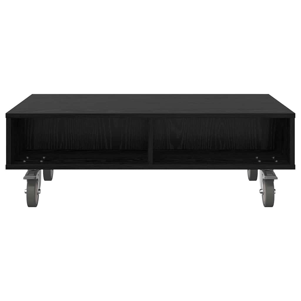 Sidebord med hjul Svart Eik 90 x 50 x 30 cm Konstruert tre