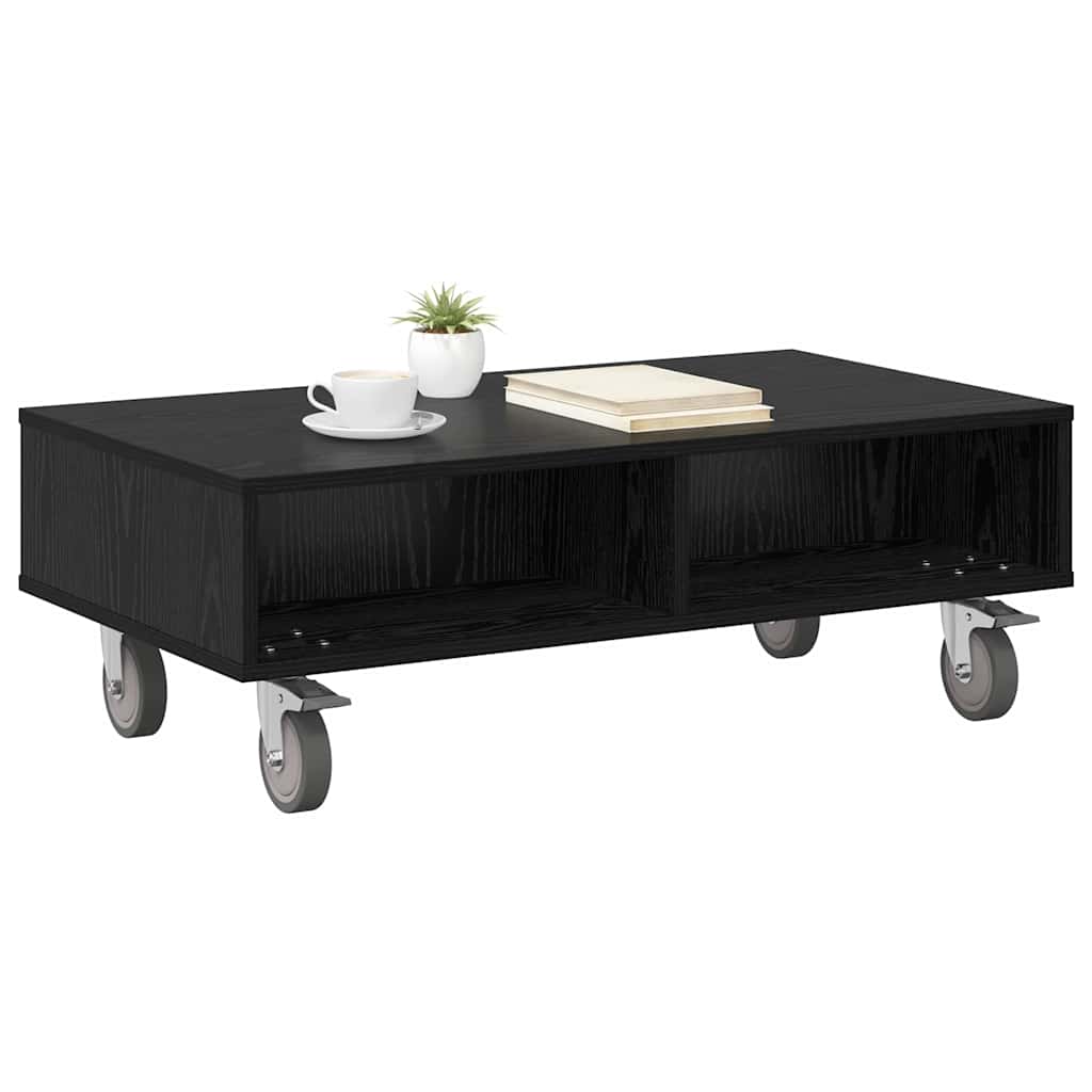Sidebord med hjul Svart Eik 90 x 50 x 30 cm Konstruert tre