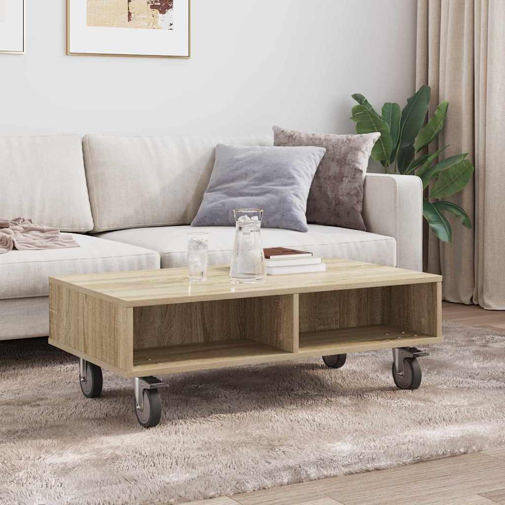 Sidebord med hjul Sonoma eik 90 x 50 x 30 cm Konstruert tre