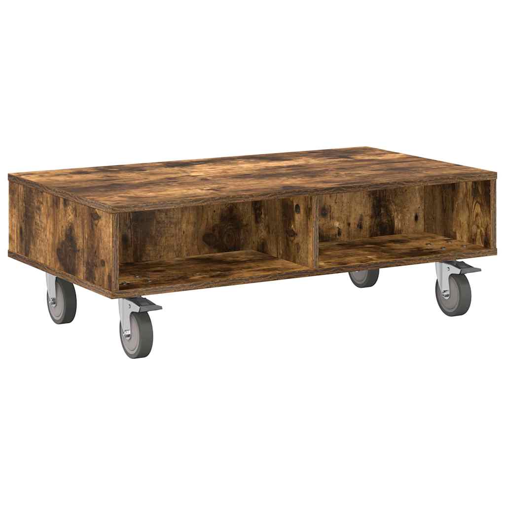 Sidebord med hjul Røkt eik 90 x 50 x 30 cm Konstruert tre