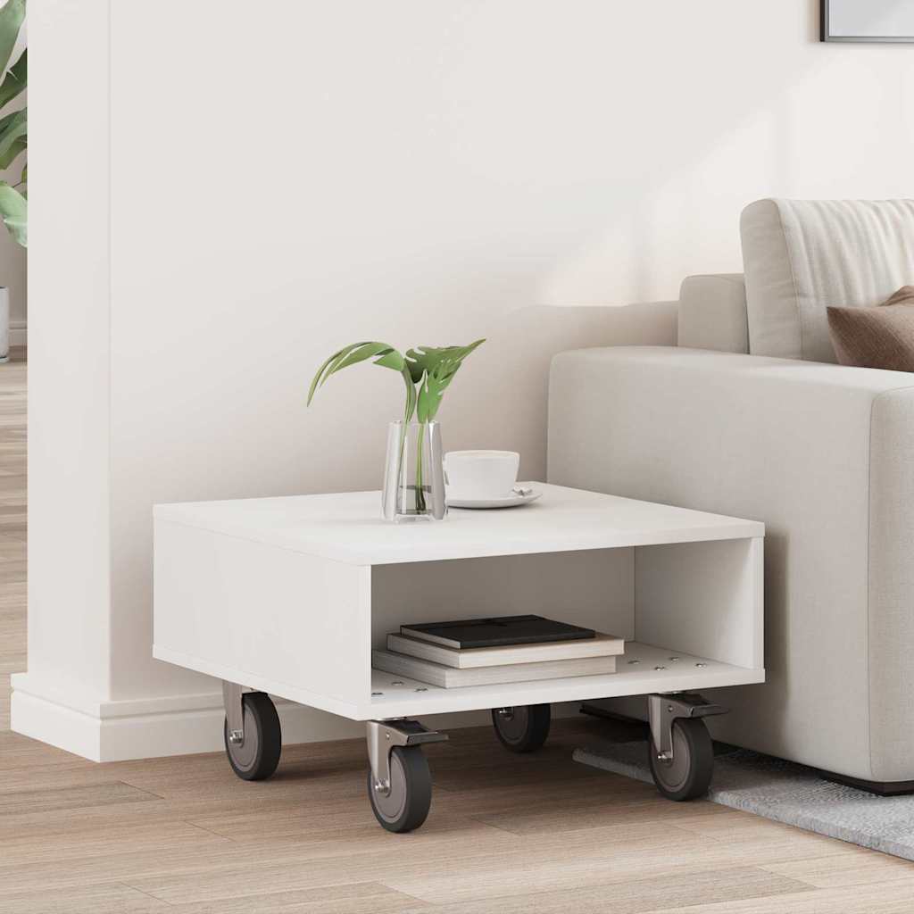 Sidebord med hjul Hvit 50,5 x 50 x 30 cm Konstruert tre