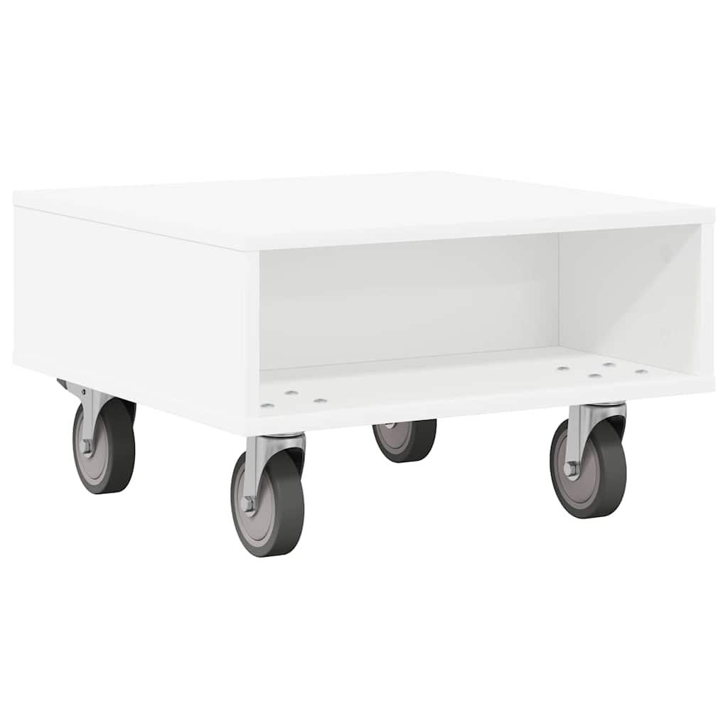 Sidebord med hjul Hvit 50,5 x 50 x 30 cm Konstruert tre