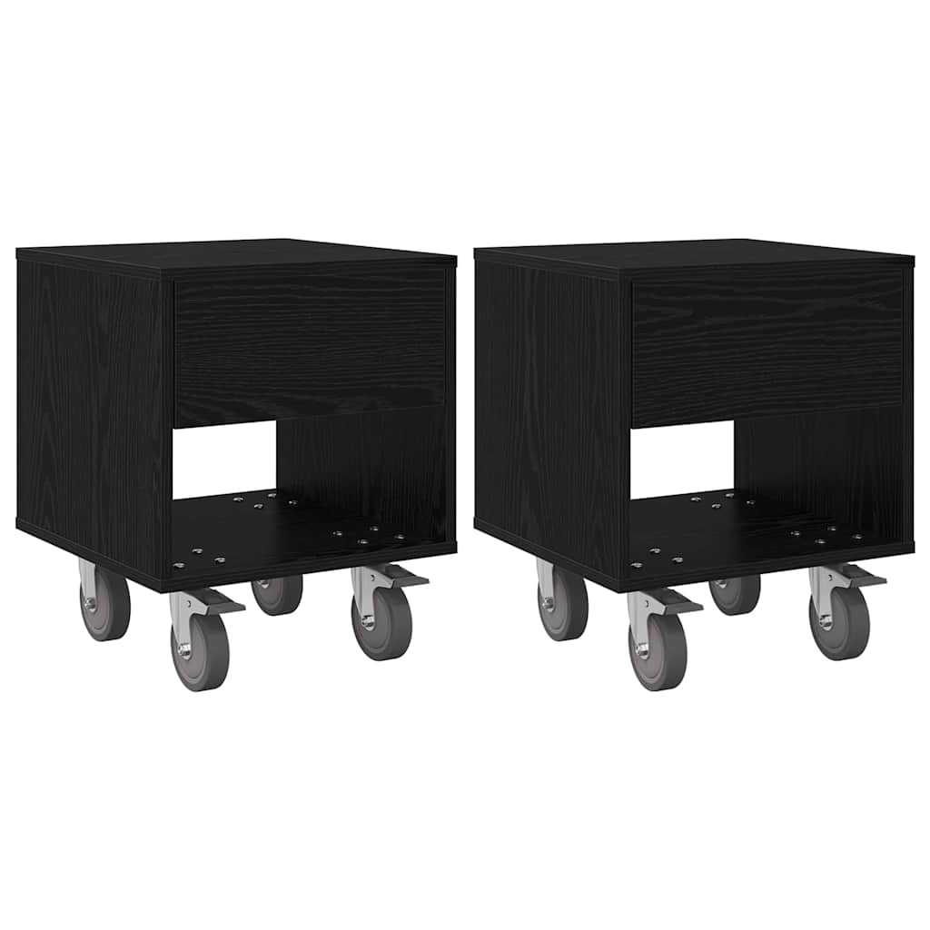 Nattbord 2 pcs Svart Eik 40,5 x 40 x 48 cm Konstruert tre