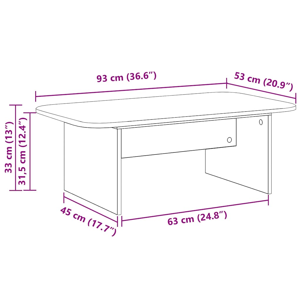 Kaffebord Sonoma eik 93 x 53 x 33 cm Konstruert tre