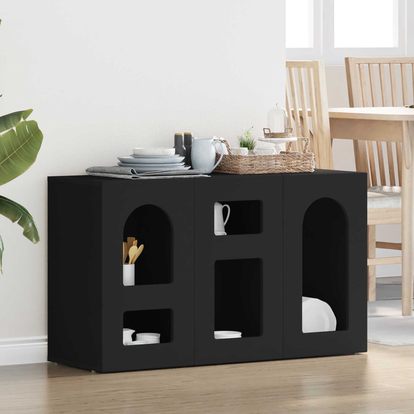 Serviesskap ELST Svart 100 x 35 x 59 cm Konstruert tre