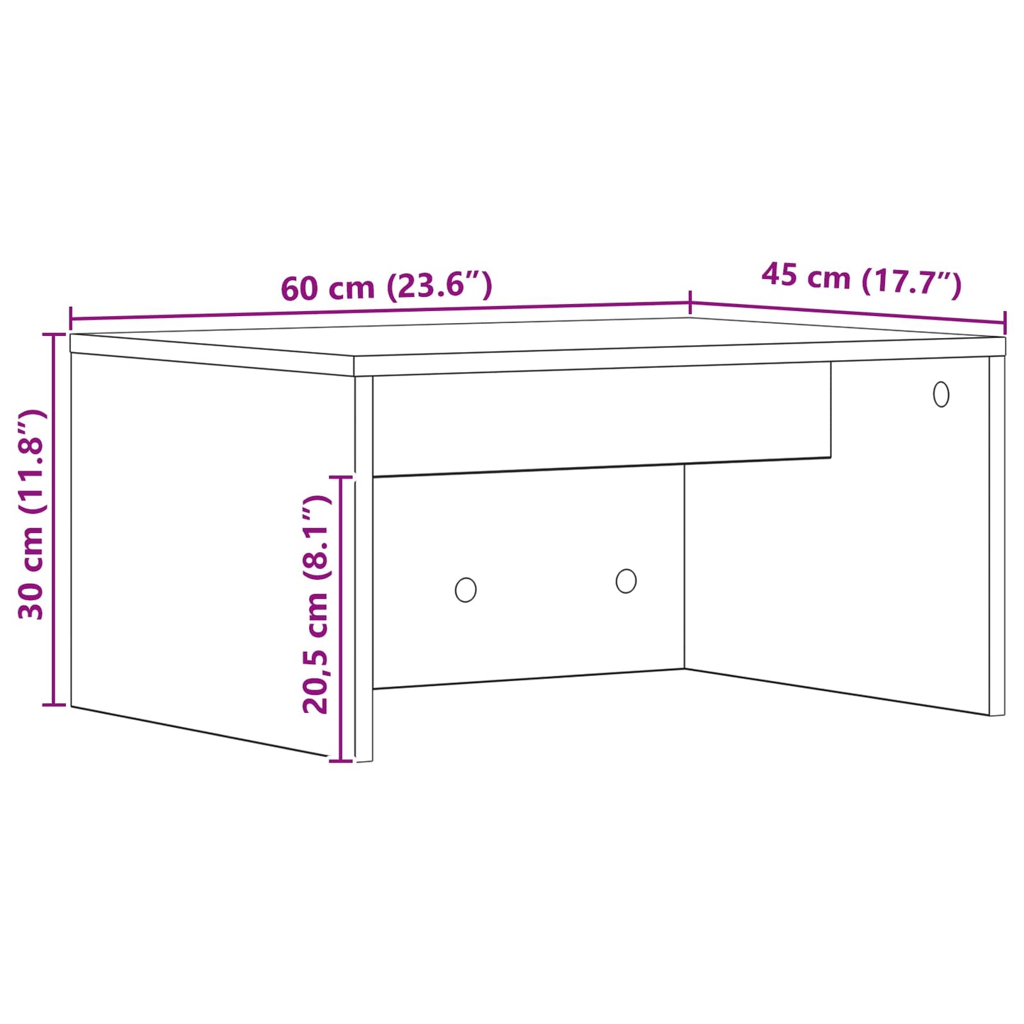 Veggmontert skrivebord Svart Eik 60 x 45 x 30 cm Konstruert tre