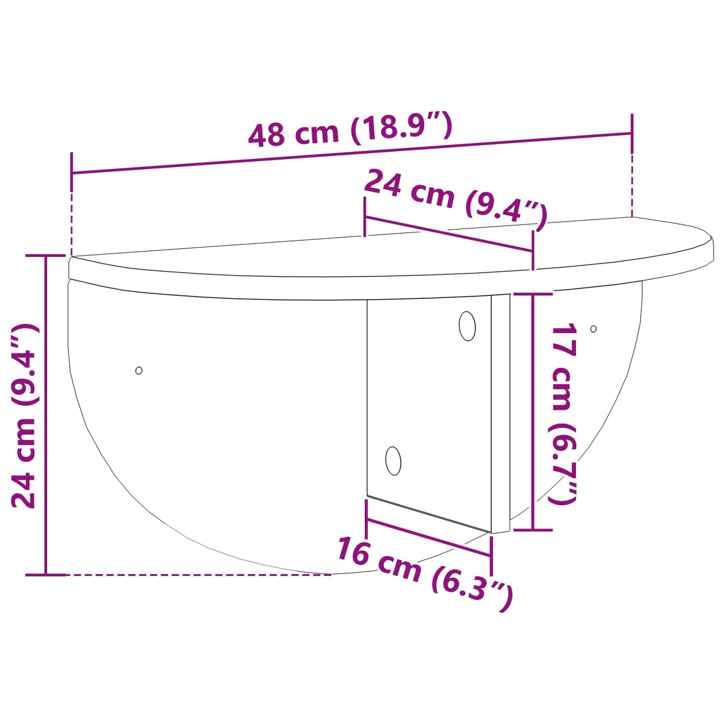 Vegghylle Veggmontert Svart 48 x 24 x 24 cm Konstruert tre