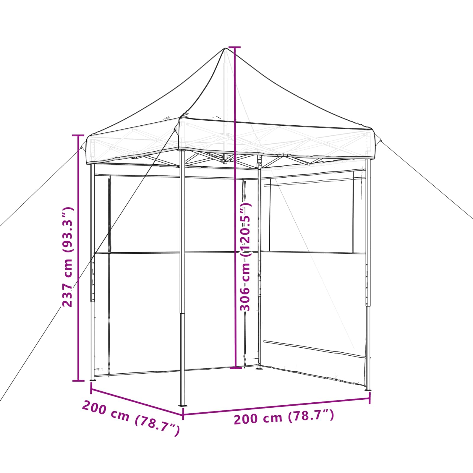 Partytelt Burgunder 200 x 200 x 306 cm Oxford Stoff vidaXL