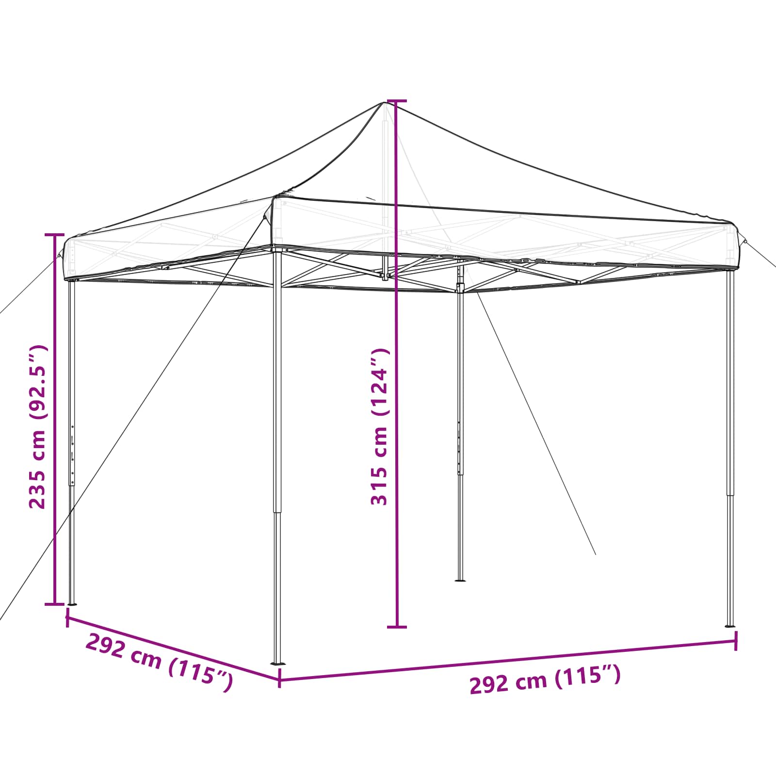 Partytelt Oransje 292 x 292 x 315 cm Oxford Stoff vidaXL