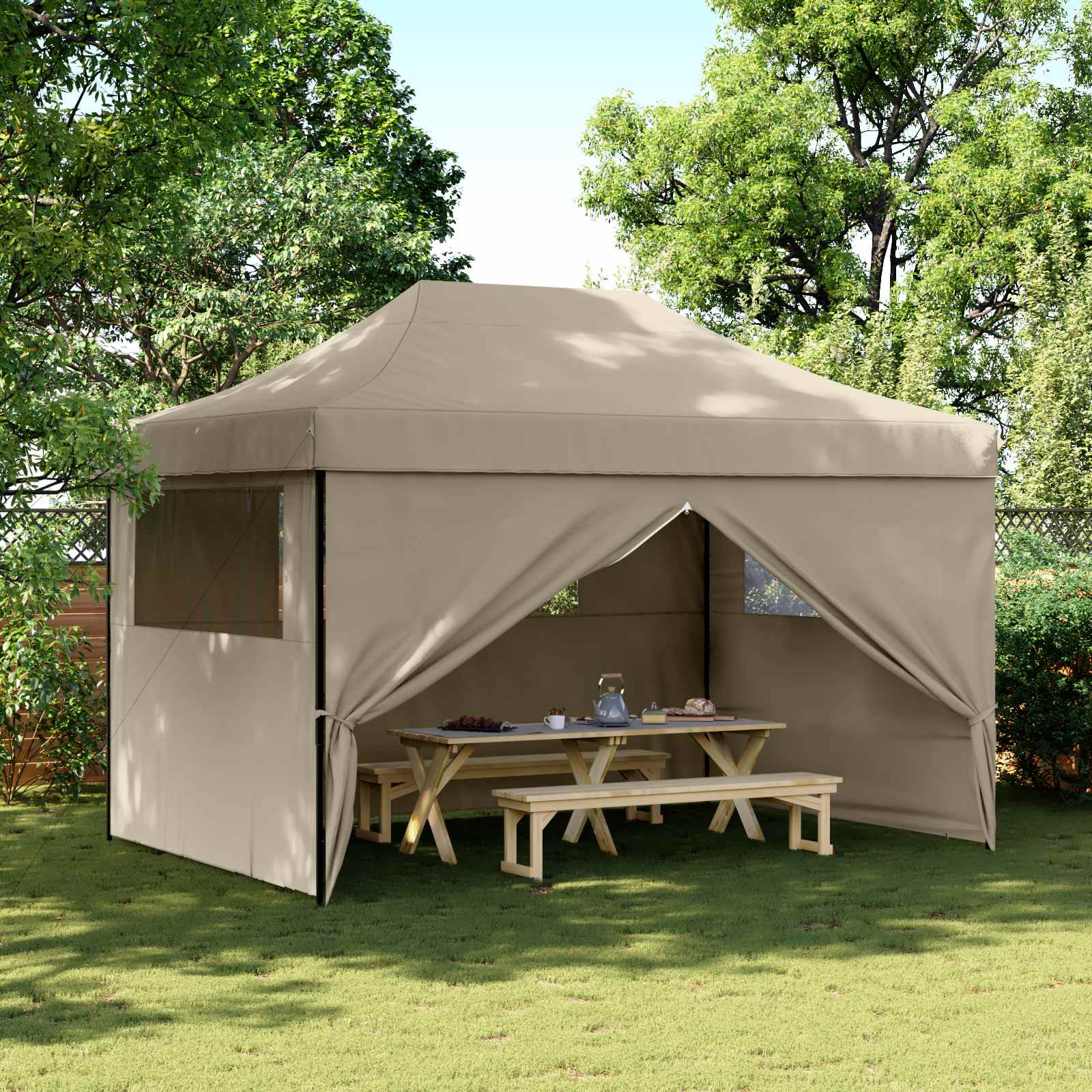 Partytelt Gråbrun 279 x 410 x 315 cm Oxford Stoff vidaXL