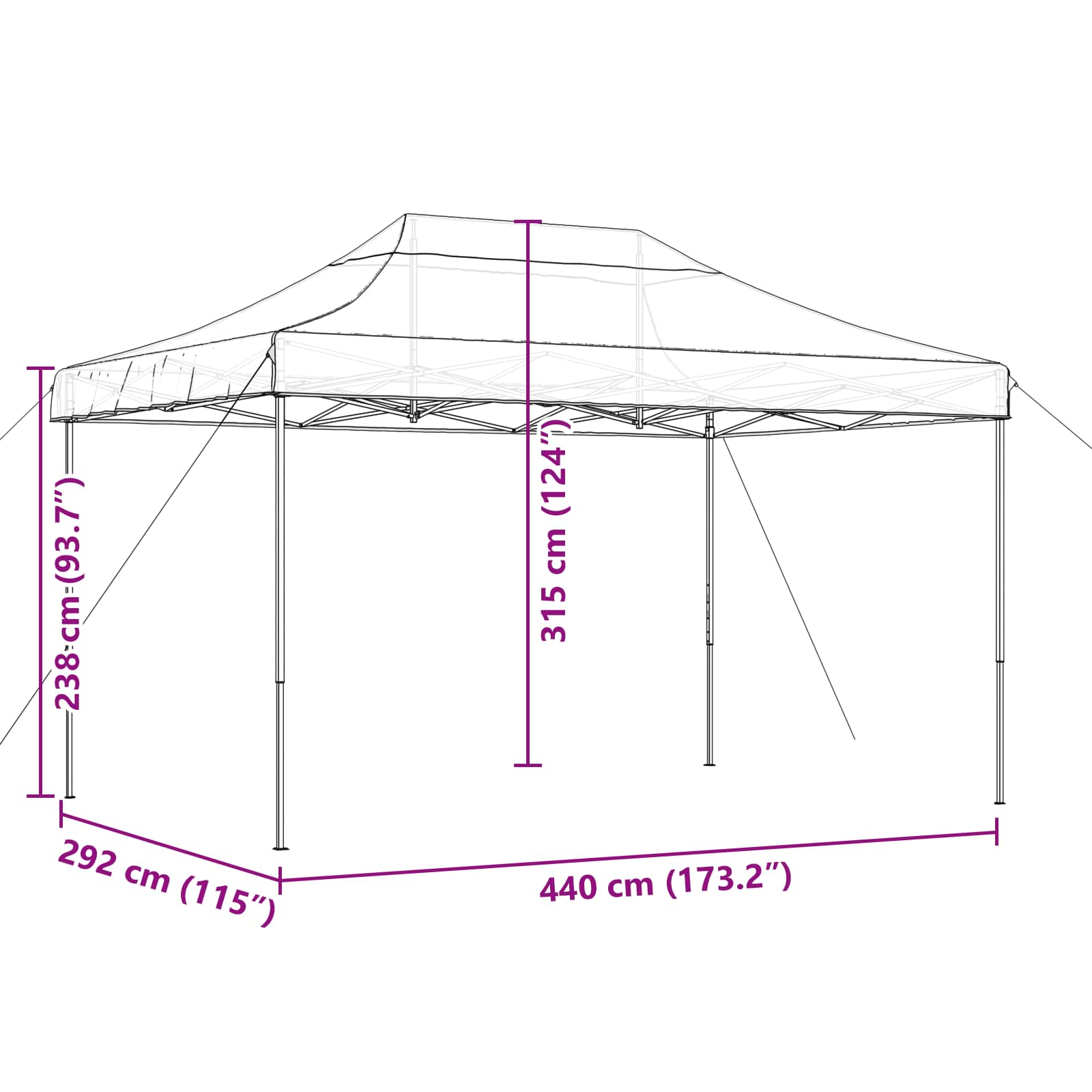 Partytelt Svart 292 x 440 x 315 cm Oxford Stoff vidaXL
