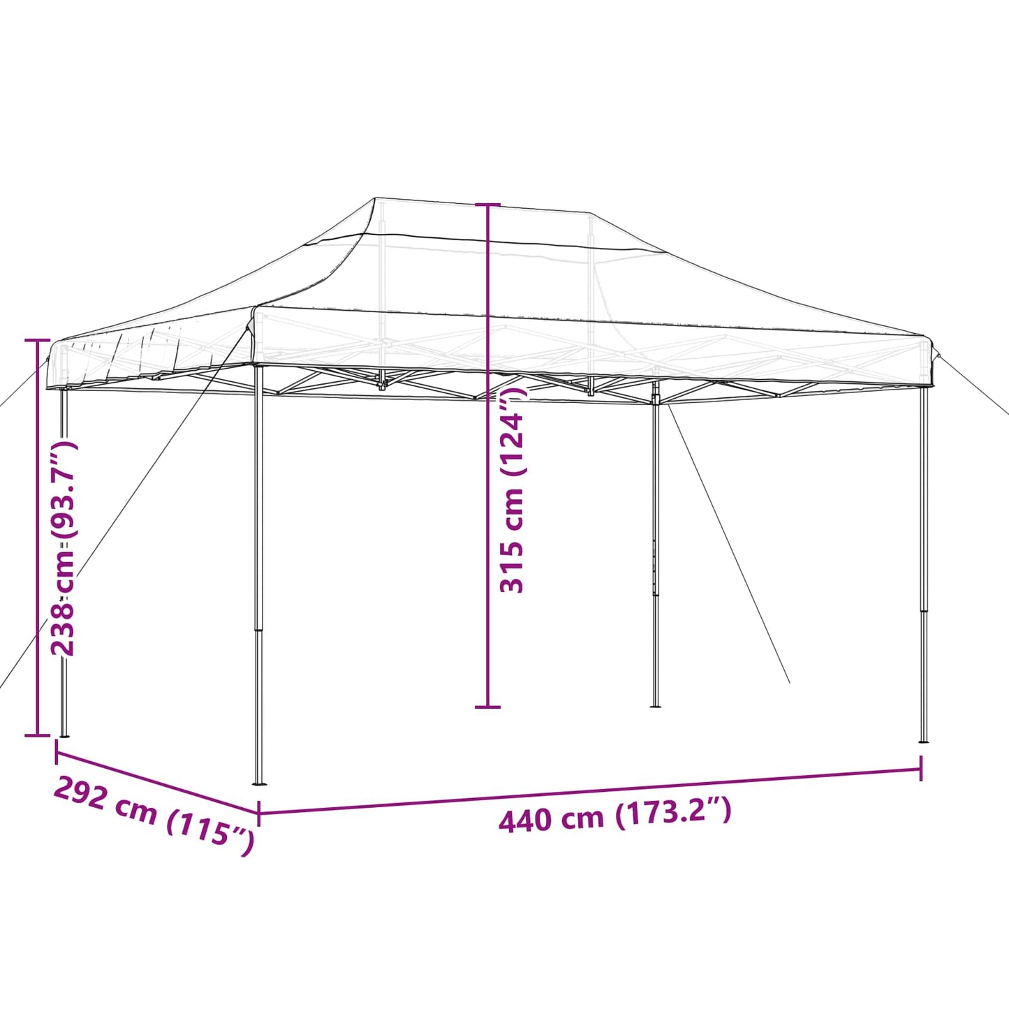 Partytelt Oransje 292 x 440 x 315 cm Oxford Stoff vidaXL