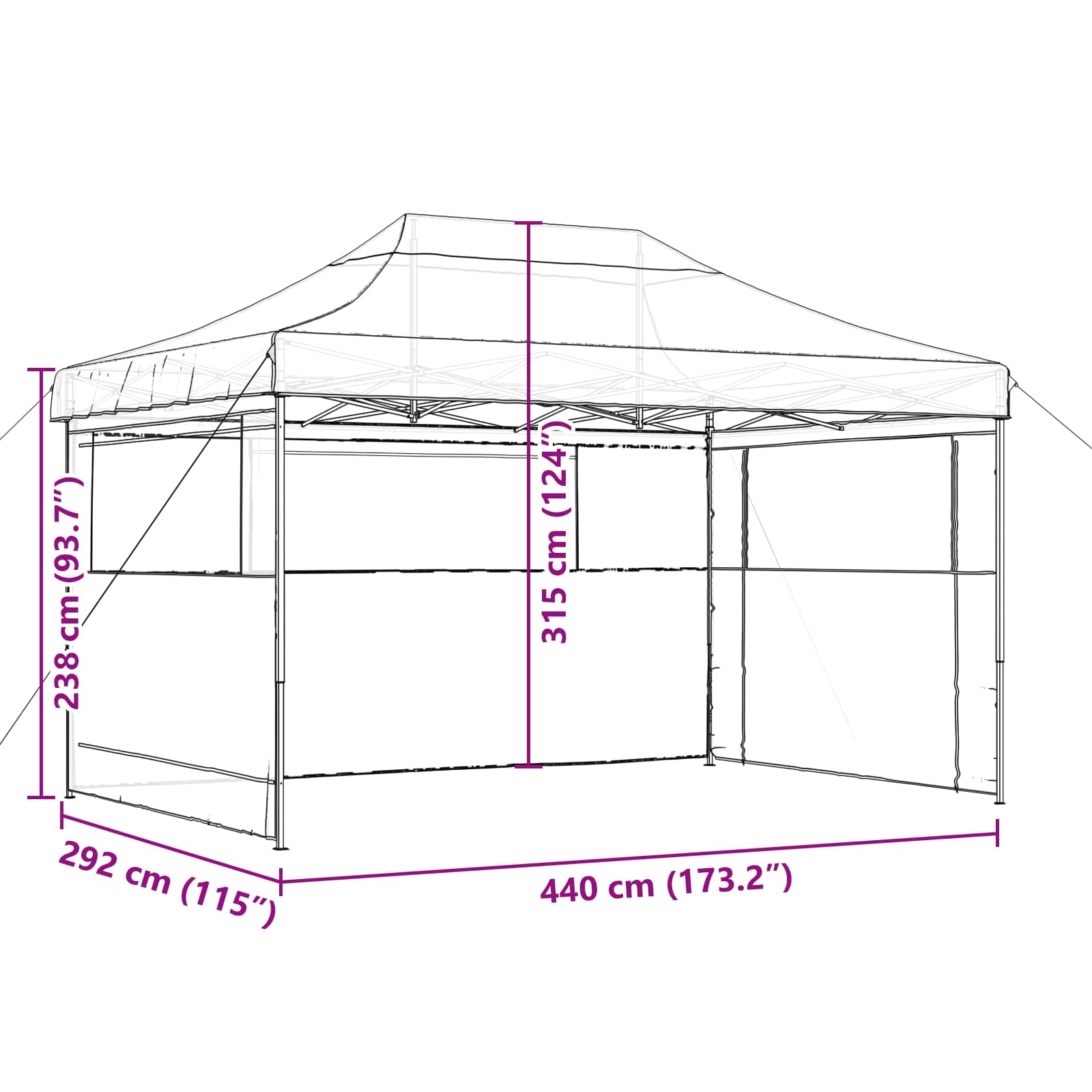 Partytelt Oransje 292 x 440 x 315 cm Oxford Stoff vidaXL