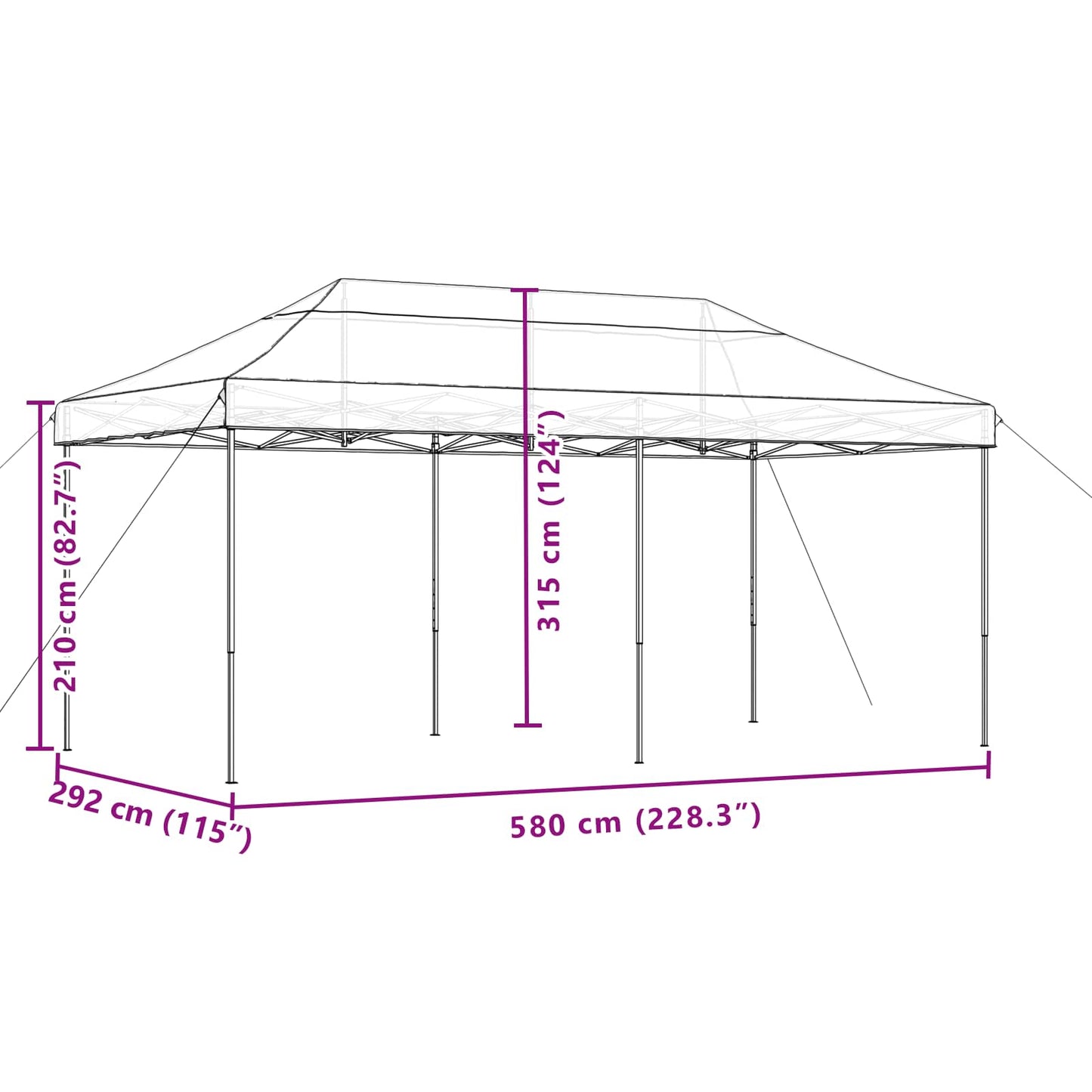 Partytelt Svart 292 x 580 x 315 cm Oxford Stoff vidaXL