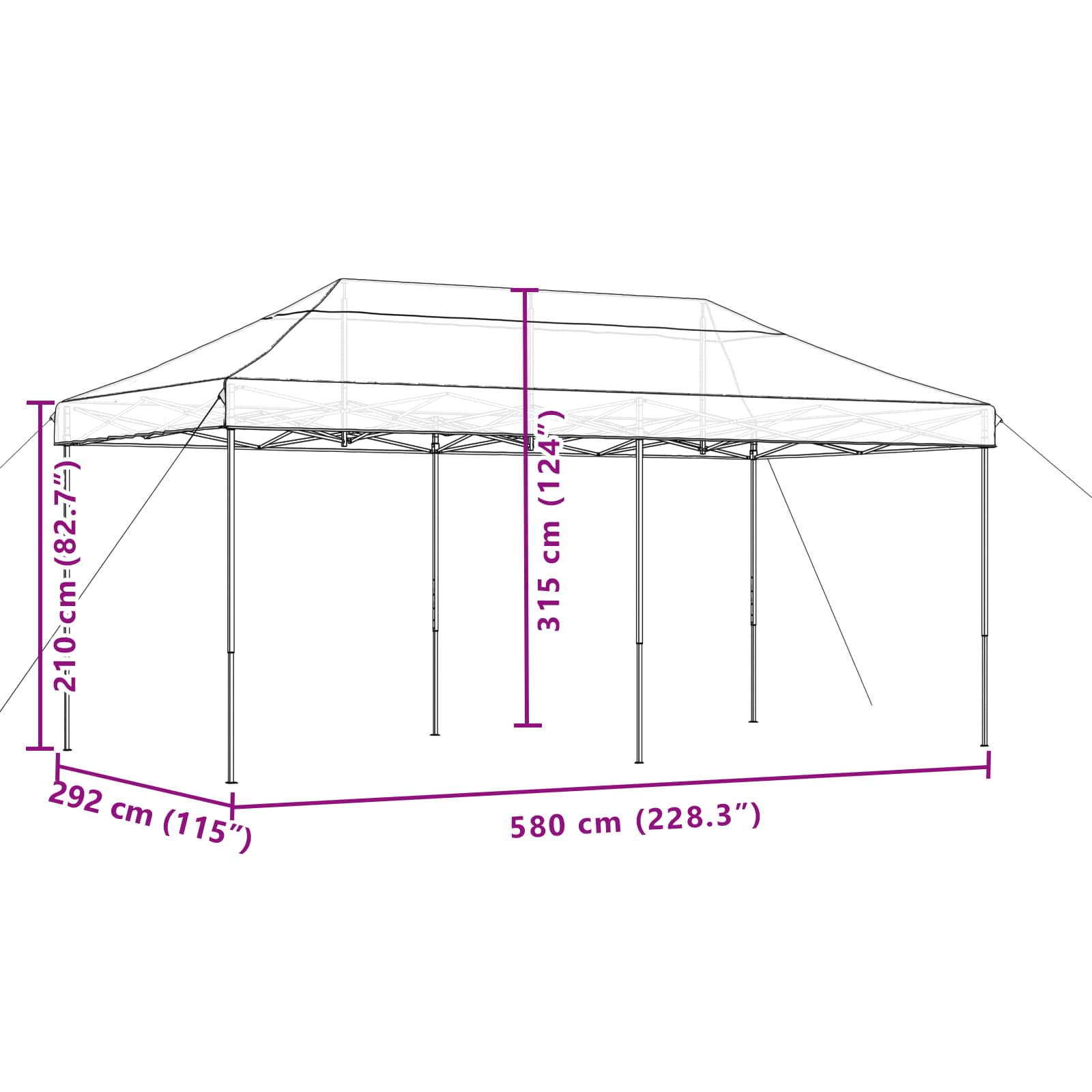 Partytelt Svart 292 x 580 x 315 cm Oxford Stoff vidaXL