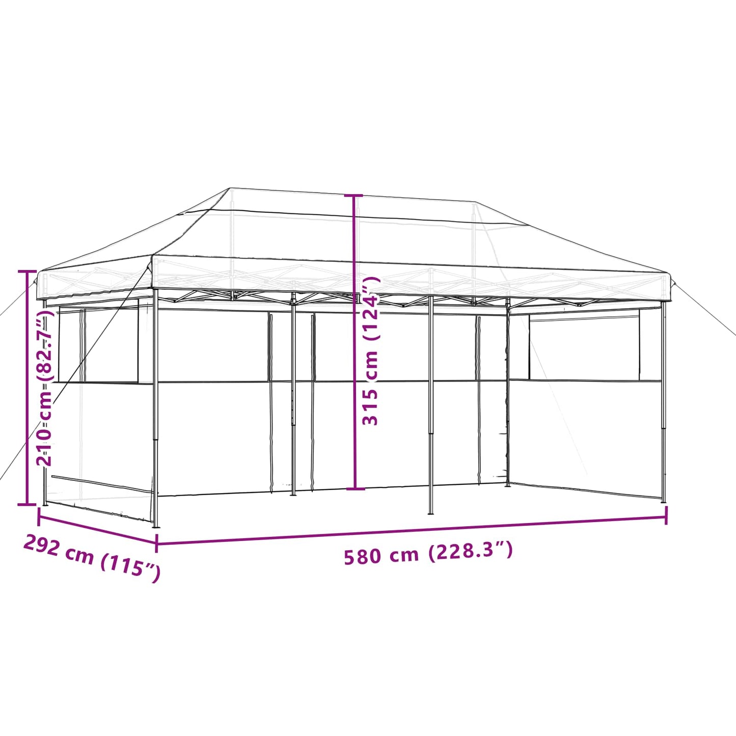 Partytelt Burgunder 292 x 580 x 315 cm Oxford Stoff vidaXL