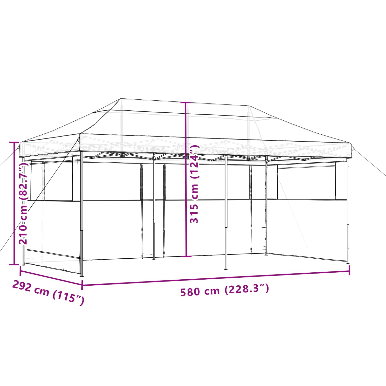 Partytelt Svart 292 x 580 x 315 cm Oxford Stoff vidaXL