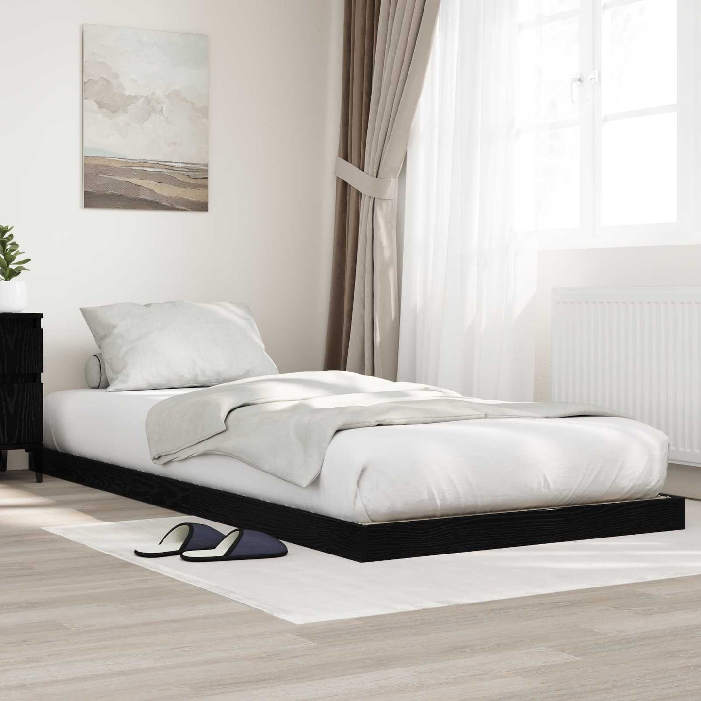 Gulvbedramme Svart Eik 75 x 190 cm Konstruert tre