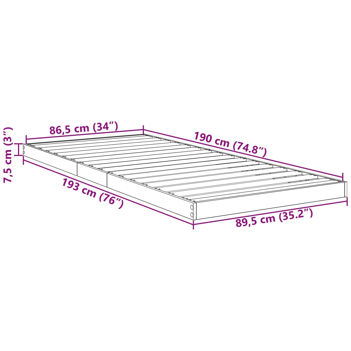 Gulvbedramme Røkt eik 90 x 190 cm Konstruert tre