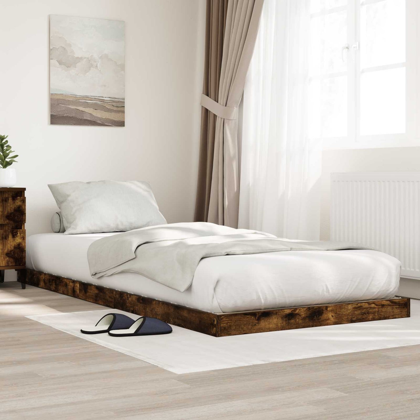 Gulvbedramme Røkt eik 80 x 200 cm Konstruert tre
