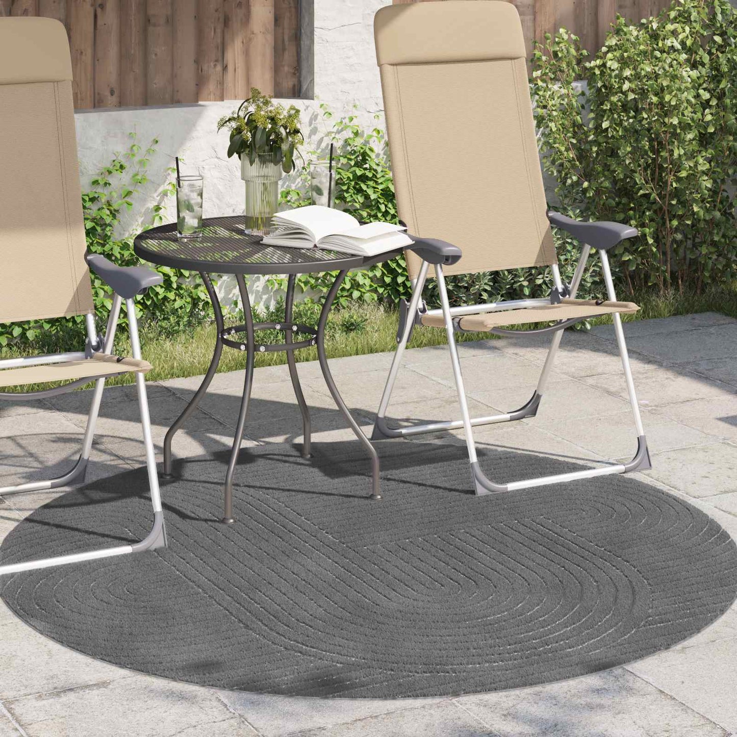 Områdetepper Rund PALMERAS Antrasitt Ø 160 CM Polyester