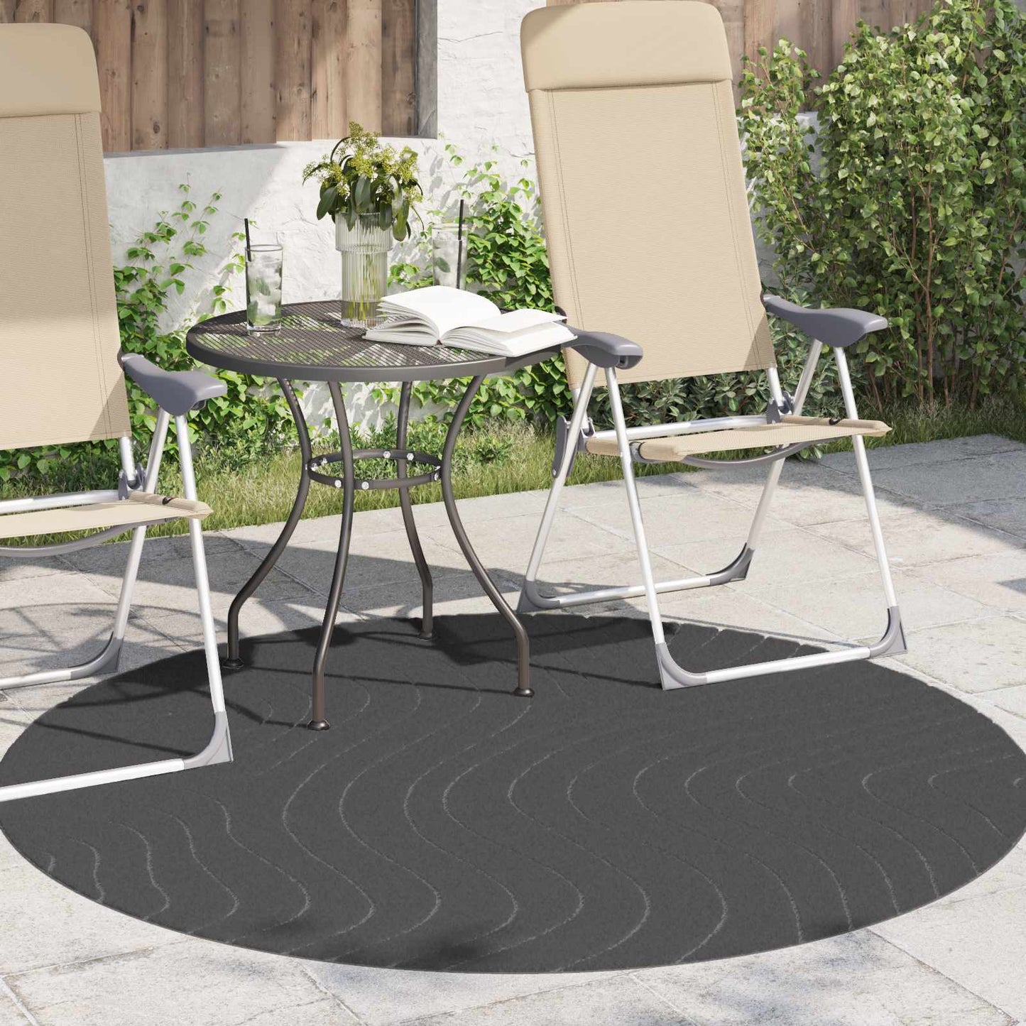 Områdetepper Rund PALMERAS Antrasitt Ø 120 CM Polyester