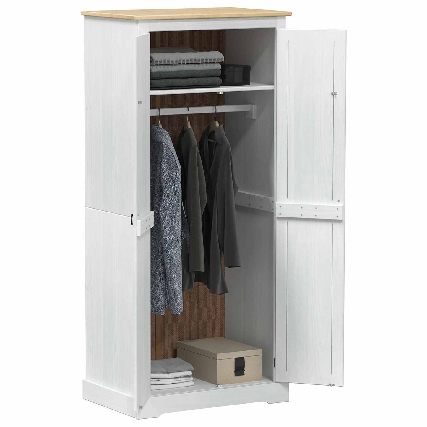 Garderober med hylle med dør Hvit 76 x 50 x 170 cm Massiv furu