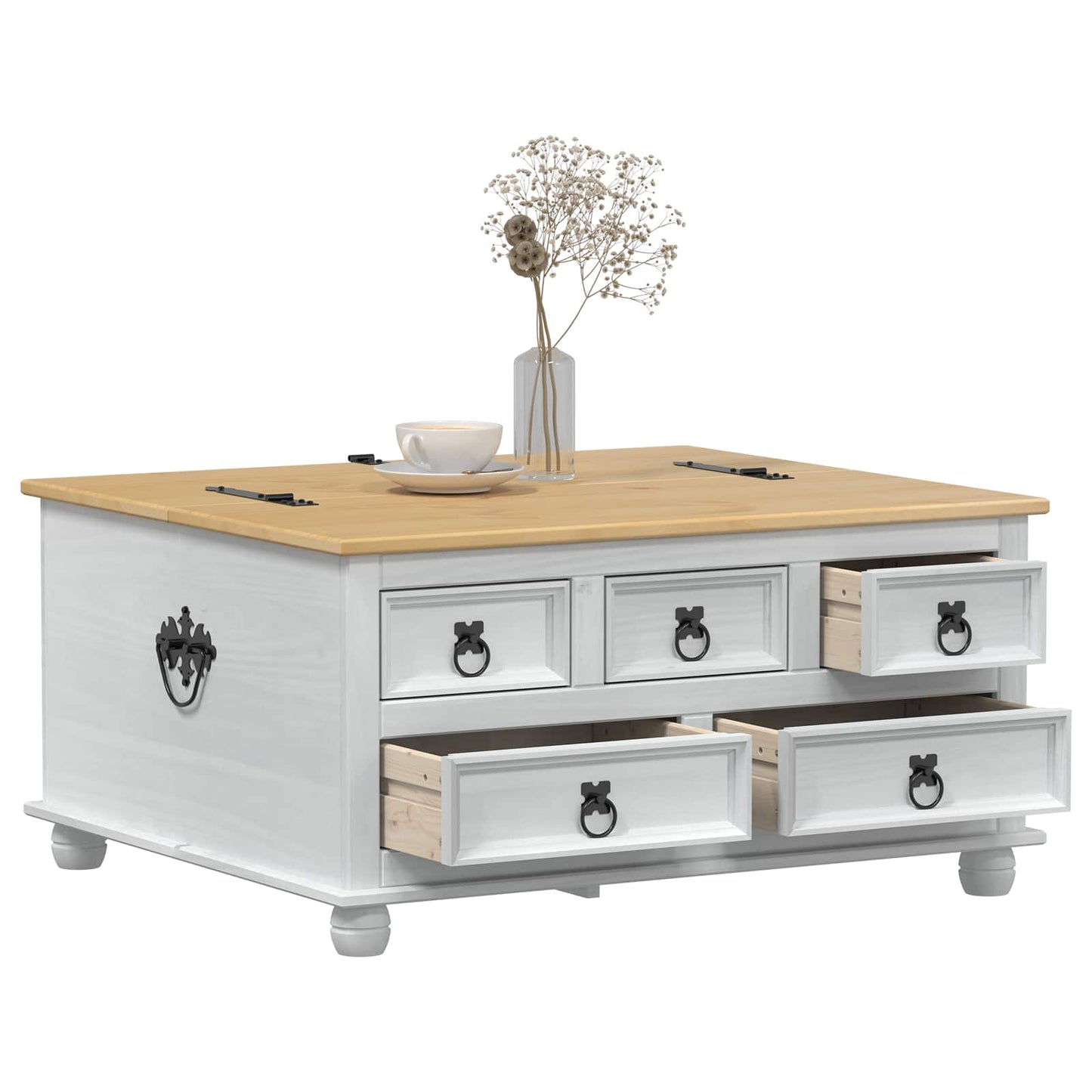storage box med skuff Hvit 90 x 78 x 45 cm Massiv furu