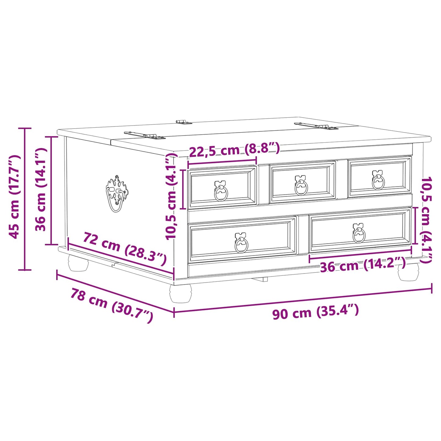 storage box med skuff Hvit 90 x 78 x 45 cm Massiv furu