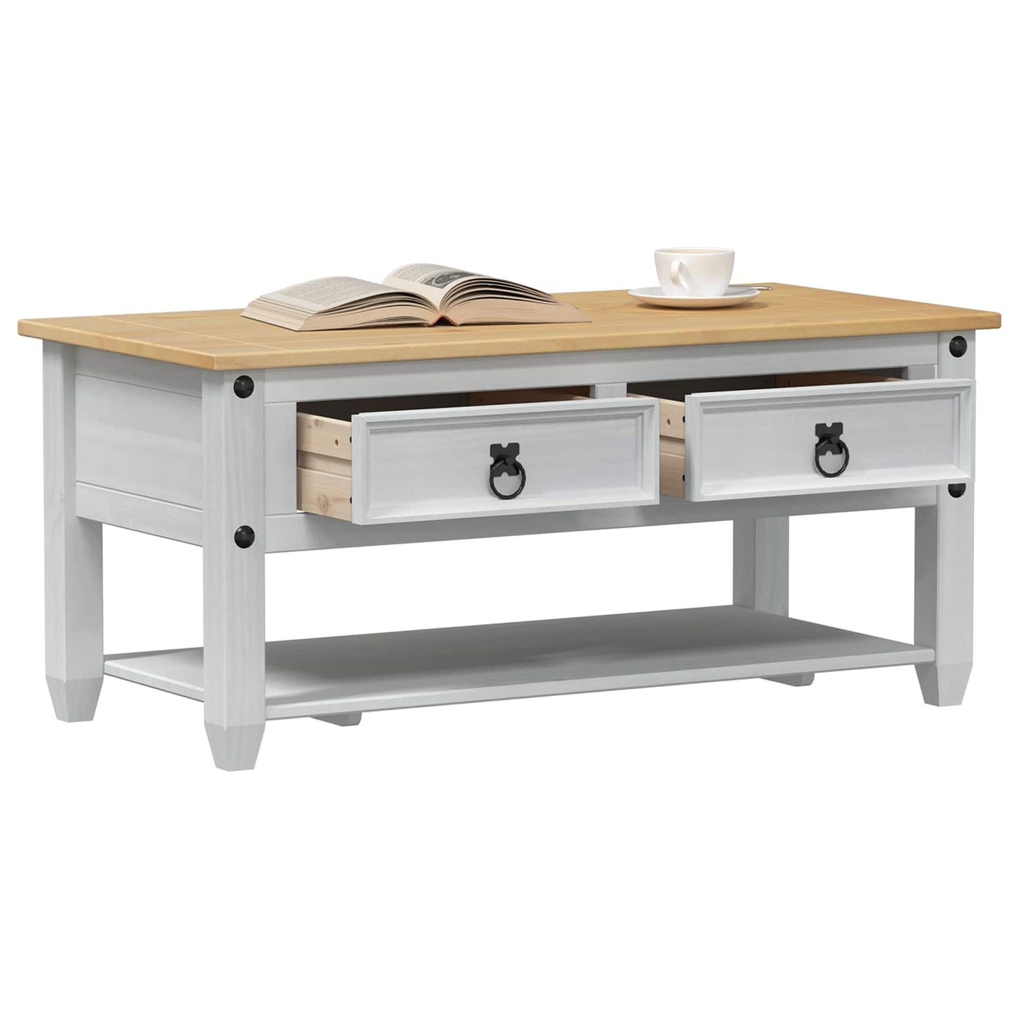 Kaffebord med skuff Hvit 100 x 48 x 45 cm Heltre furu