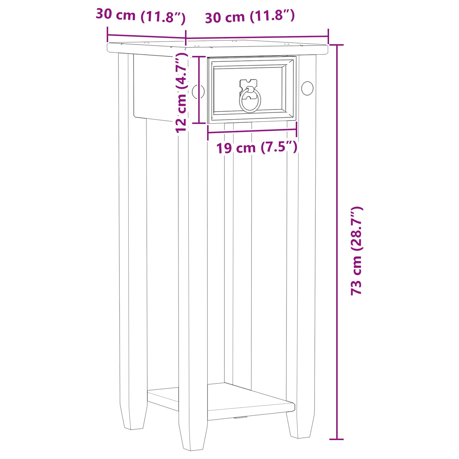 Planteholder Hvit 30 x 30 x 73 cm Massiv furu vidaXL