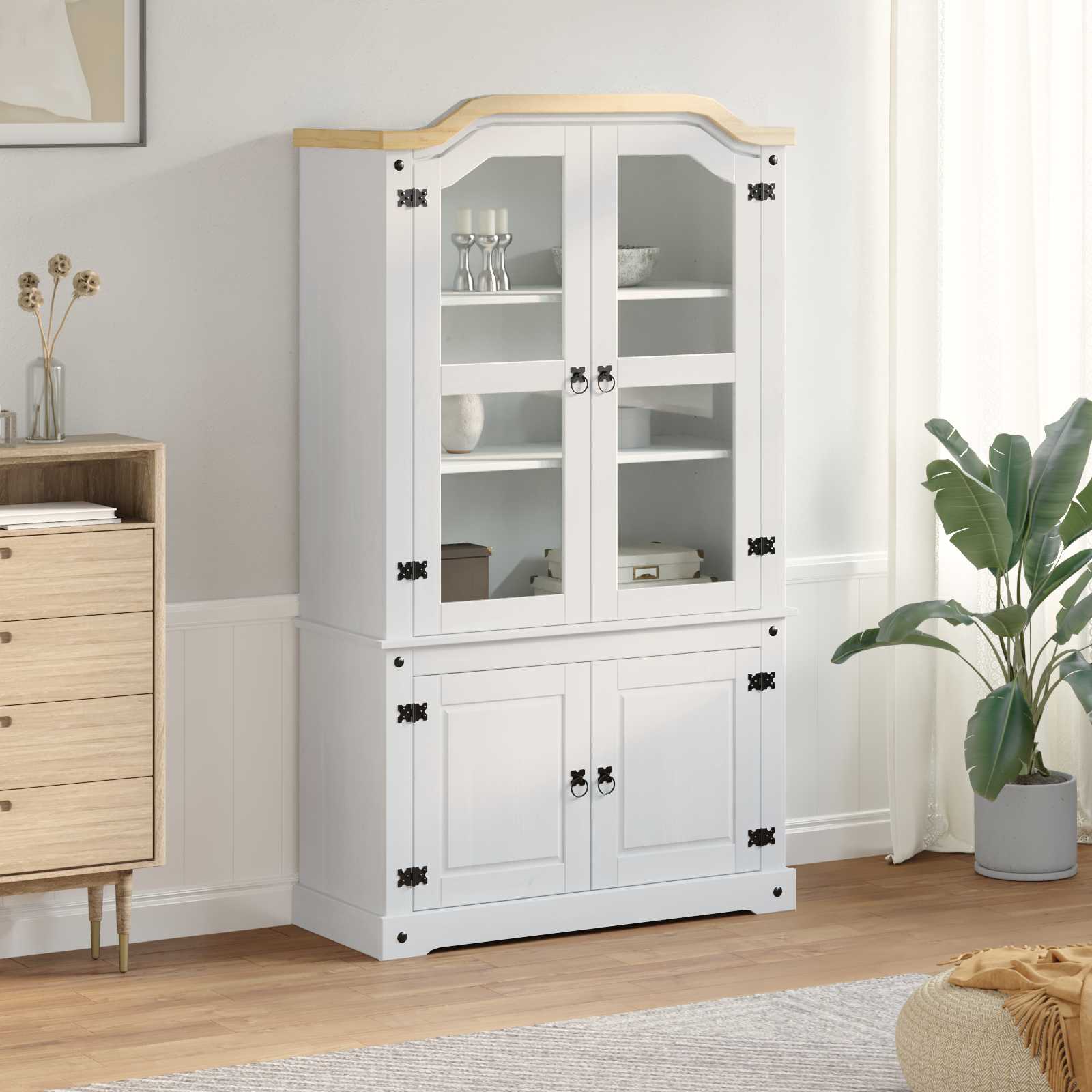 Visningsskap Hvit 103.5 x 42 x 180 cm Massiv furu vidaXL