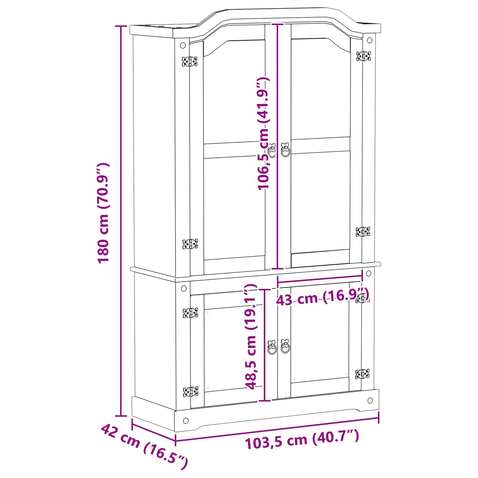 Visningsskap Hvit 103.5 x 42 x 180 cm Massiv furu vidaXL