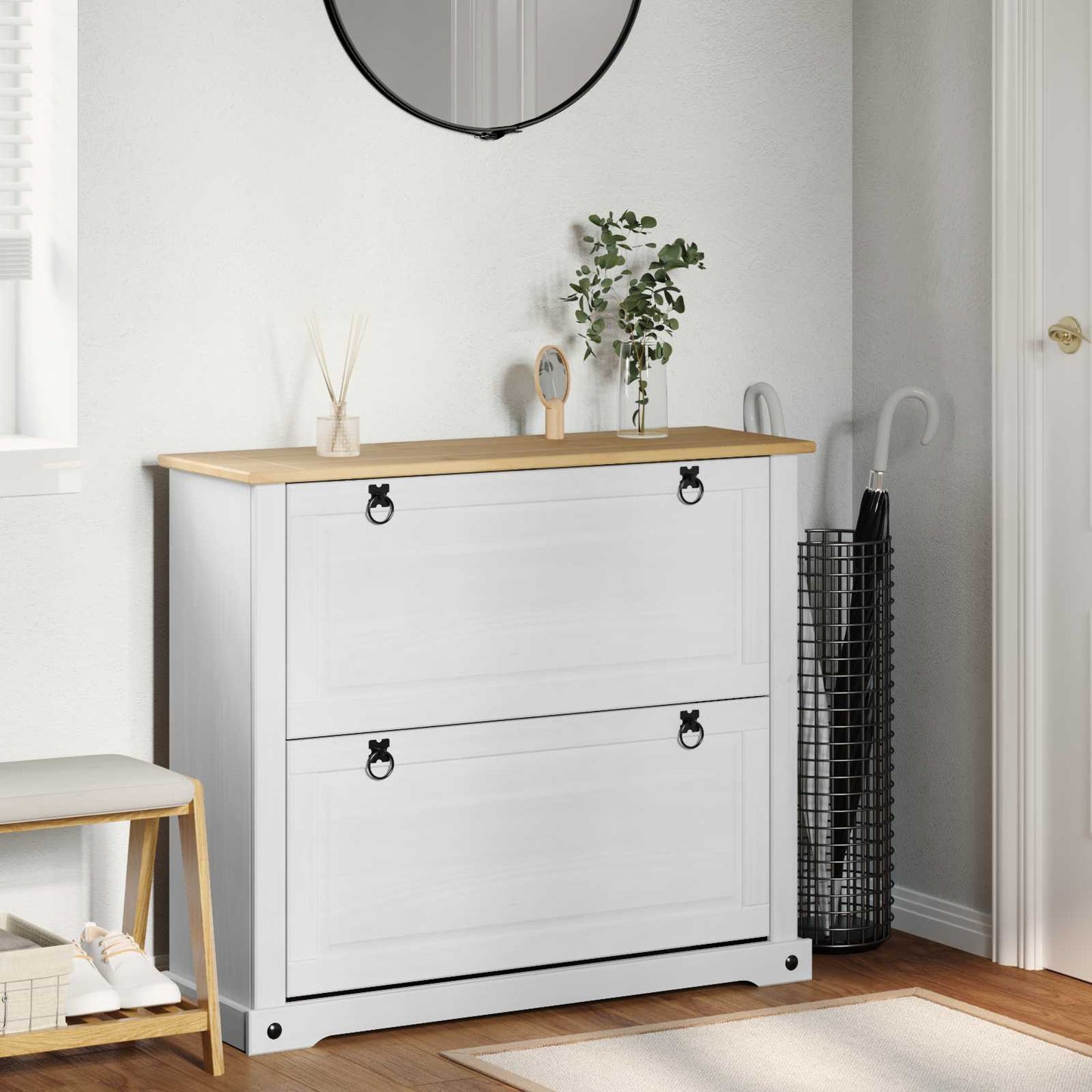 Sko Skap med hylle Corona Hvit 99 x 32 x 85 cm Massiv furu