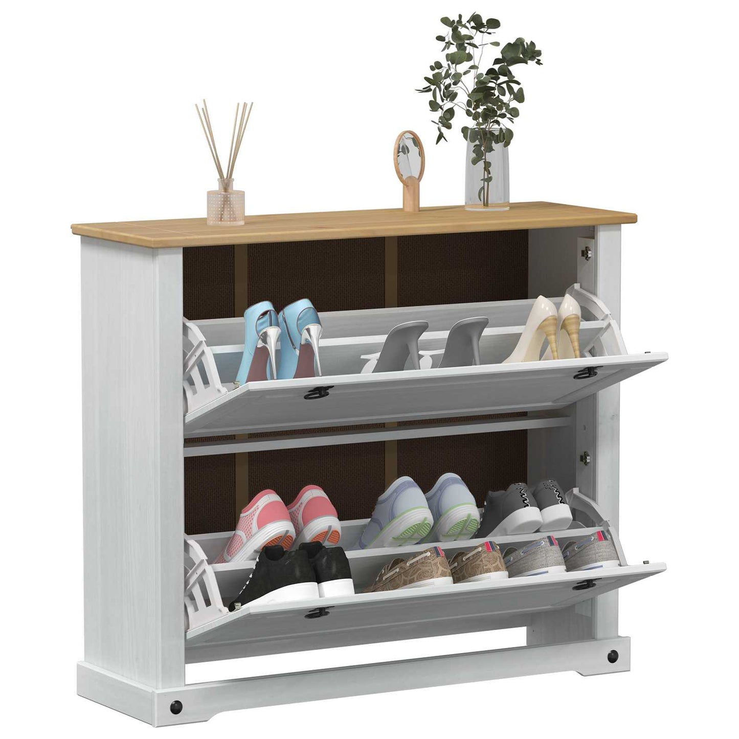 Sko Skap med hylle Corona Hvit 99 x 32 x 85 cm Massiv furu