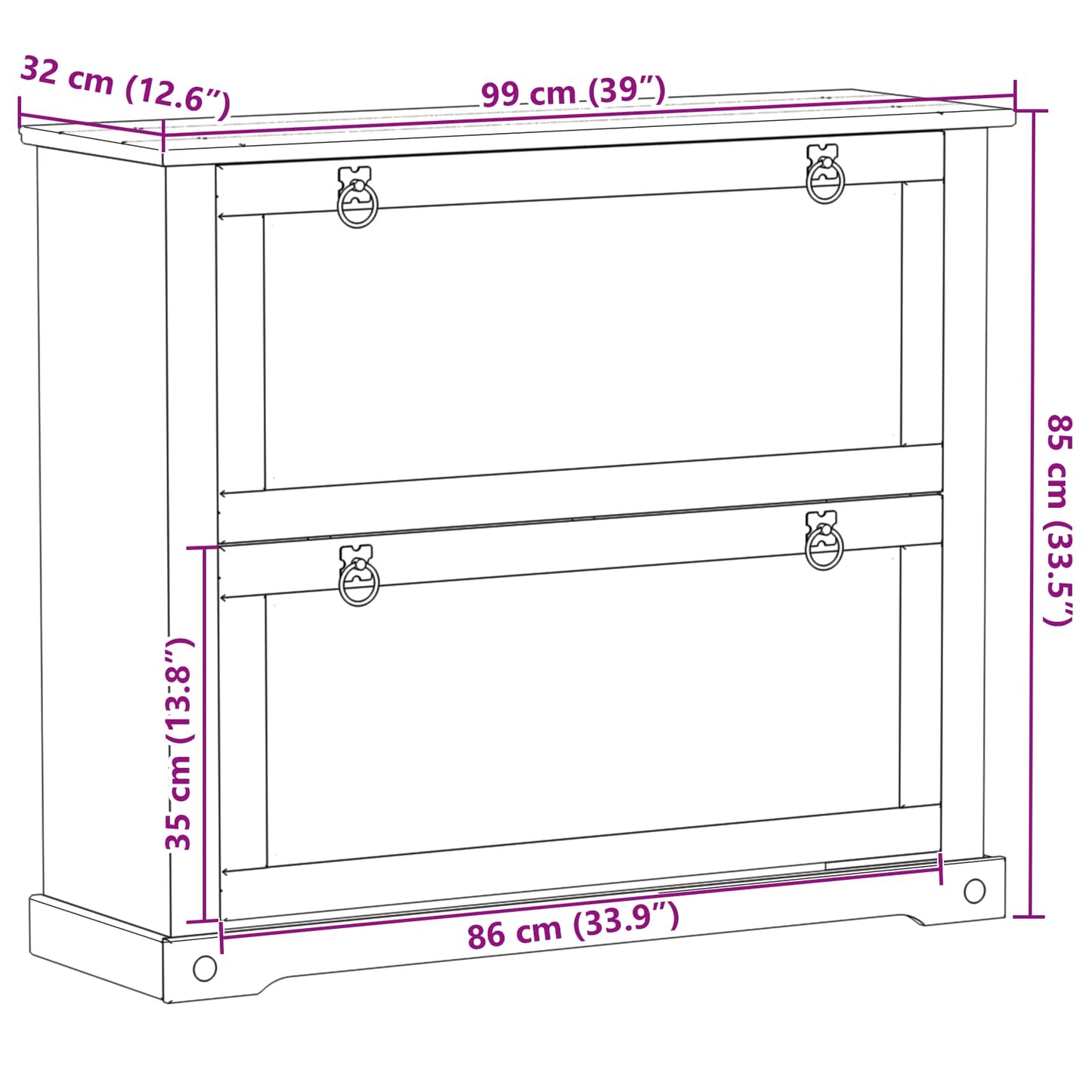 Sko Skap med hylle Corona Hvit 99 x 32 x 85 cm Massiv furu