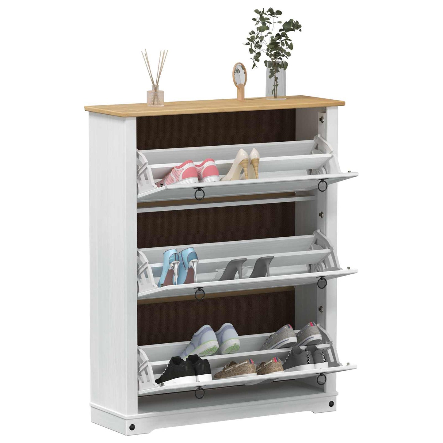 Sko Skap med skuff Corona Hvit 99 x 32 x 122 cm Massiv furu