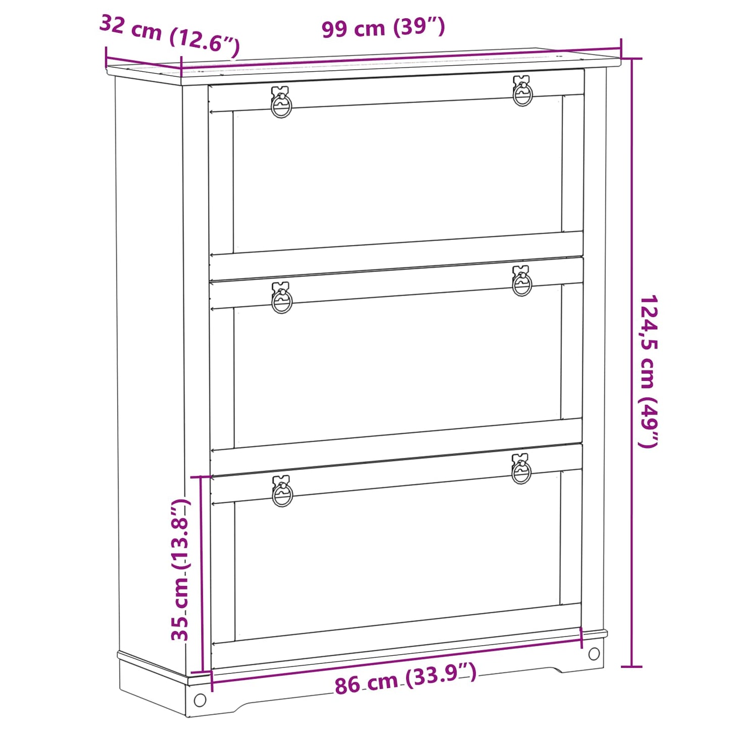Sko Skap med skuff Corona Hvit 99 x 32 x 122 cm Massiv furu