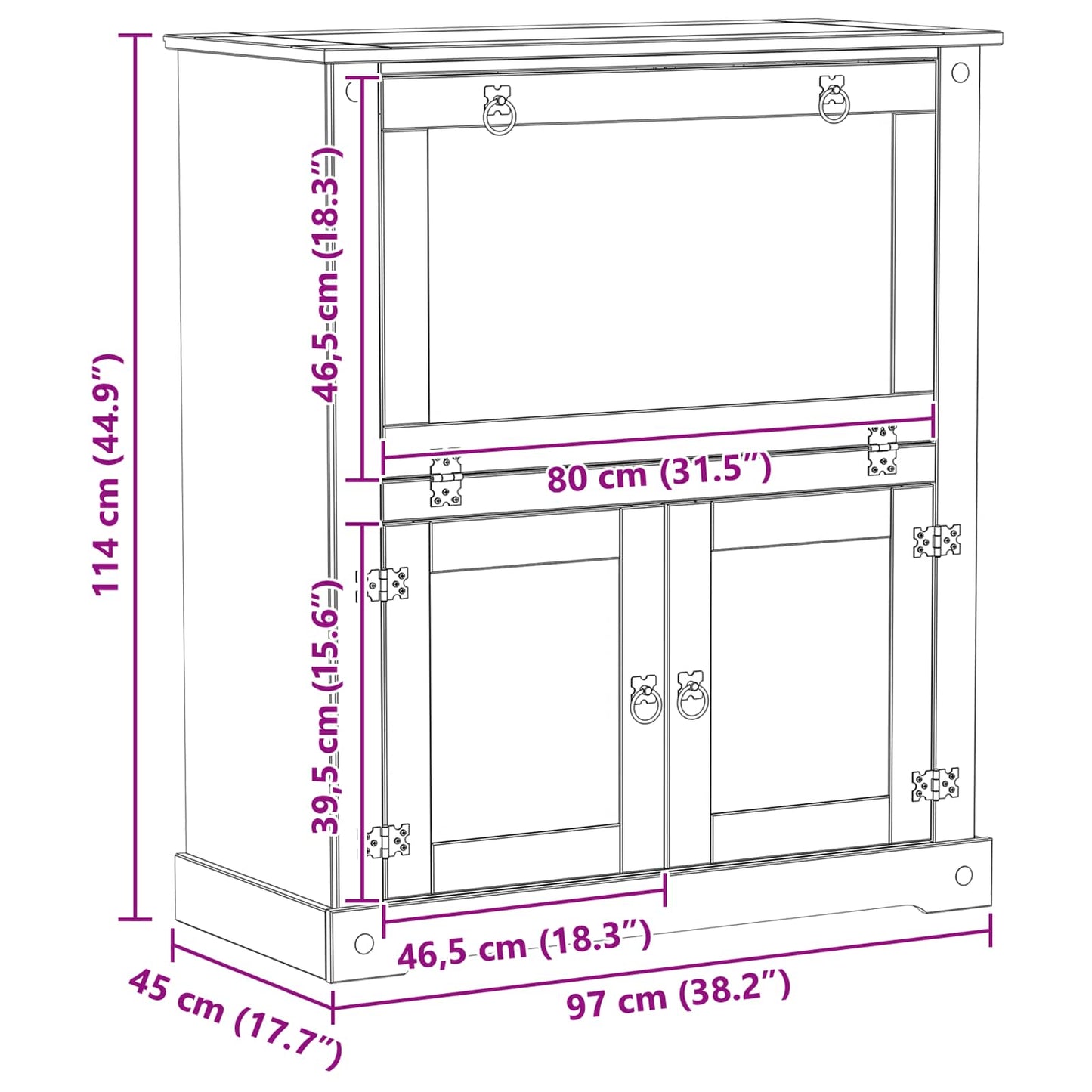 Vinskap Hvit 97 x 45 x 114 cm Massiv furu vidaXL