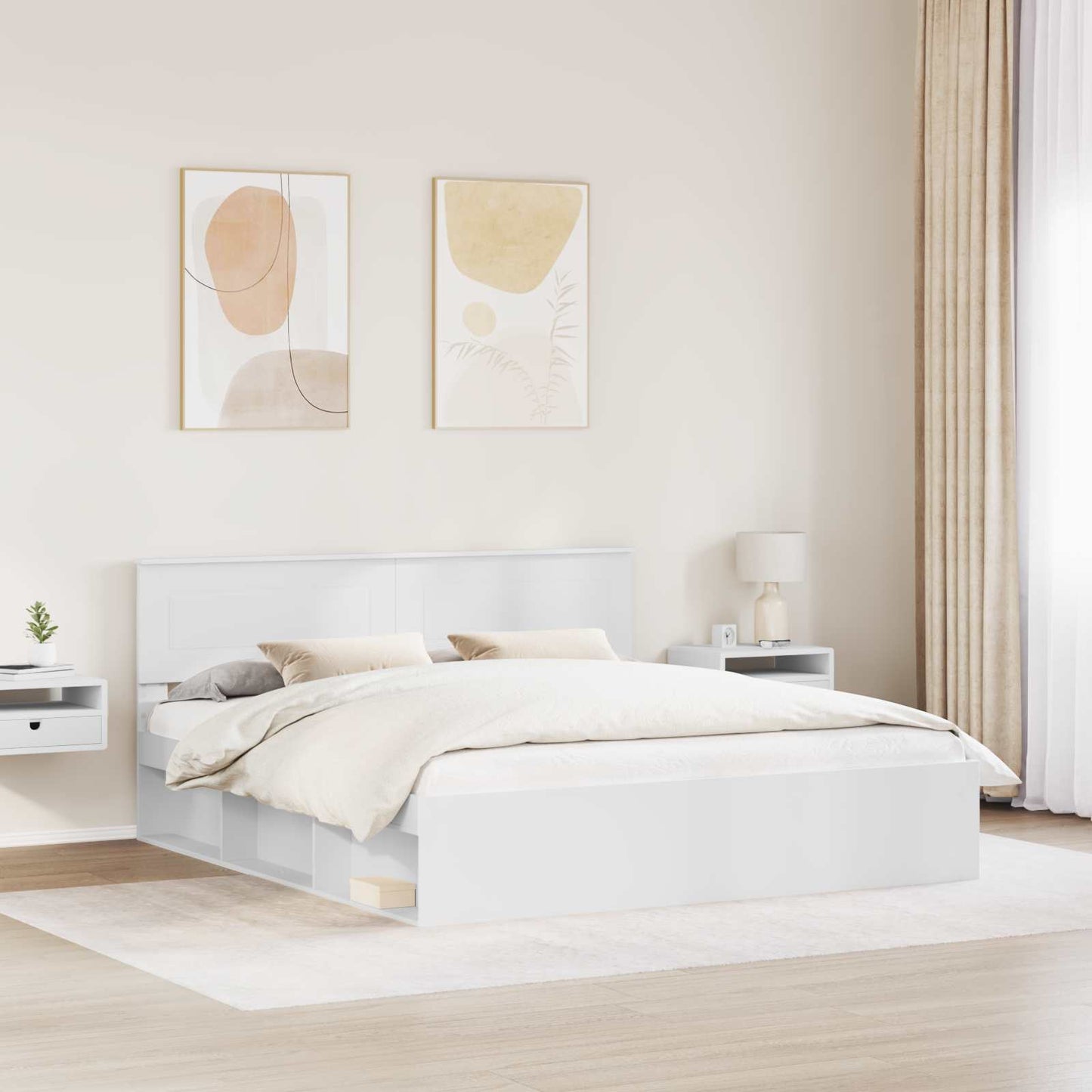 Sengestamme med hodegjerde Hvit 200 x 200 cm Konstruert tre