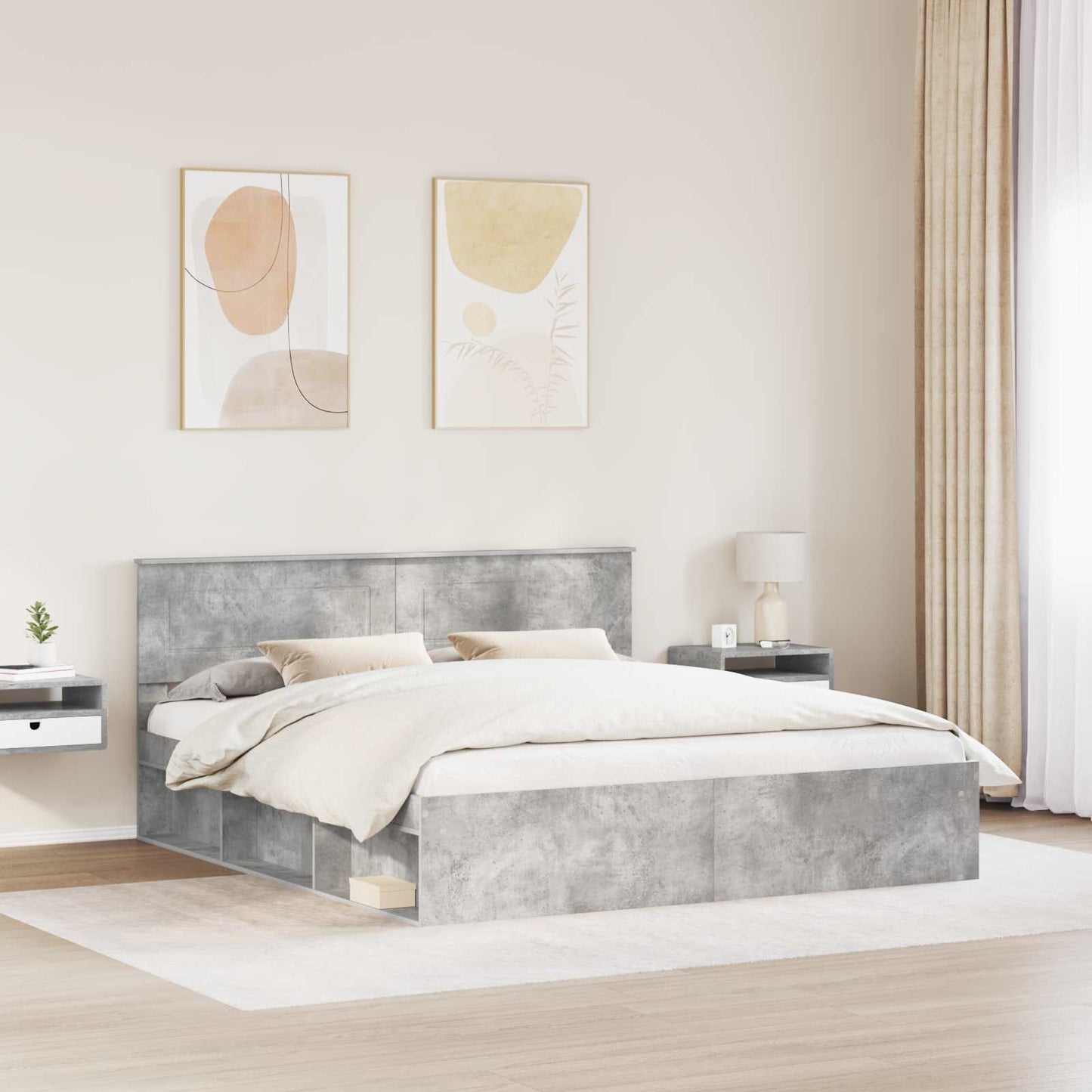 Sengestamme med hodegjerde Betong 180 x 200 cm Konstruert tre