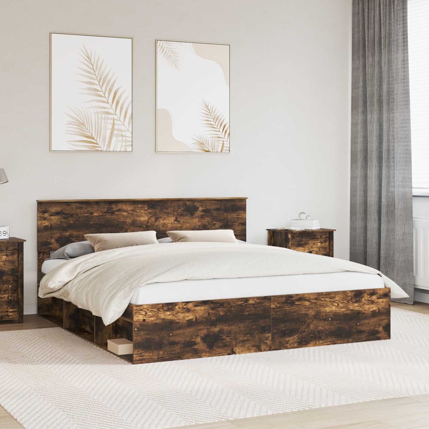 Sengestamme med hodegjerde Røkt eik 180 x 200 cm Konstruert tre