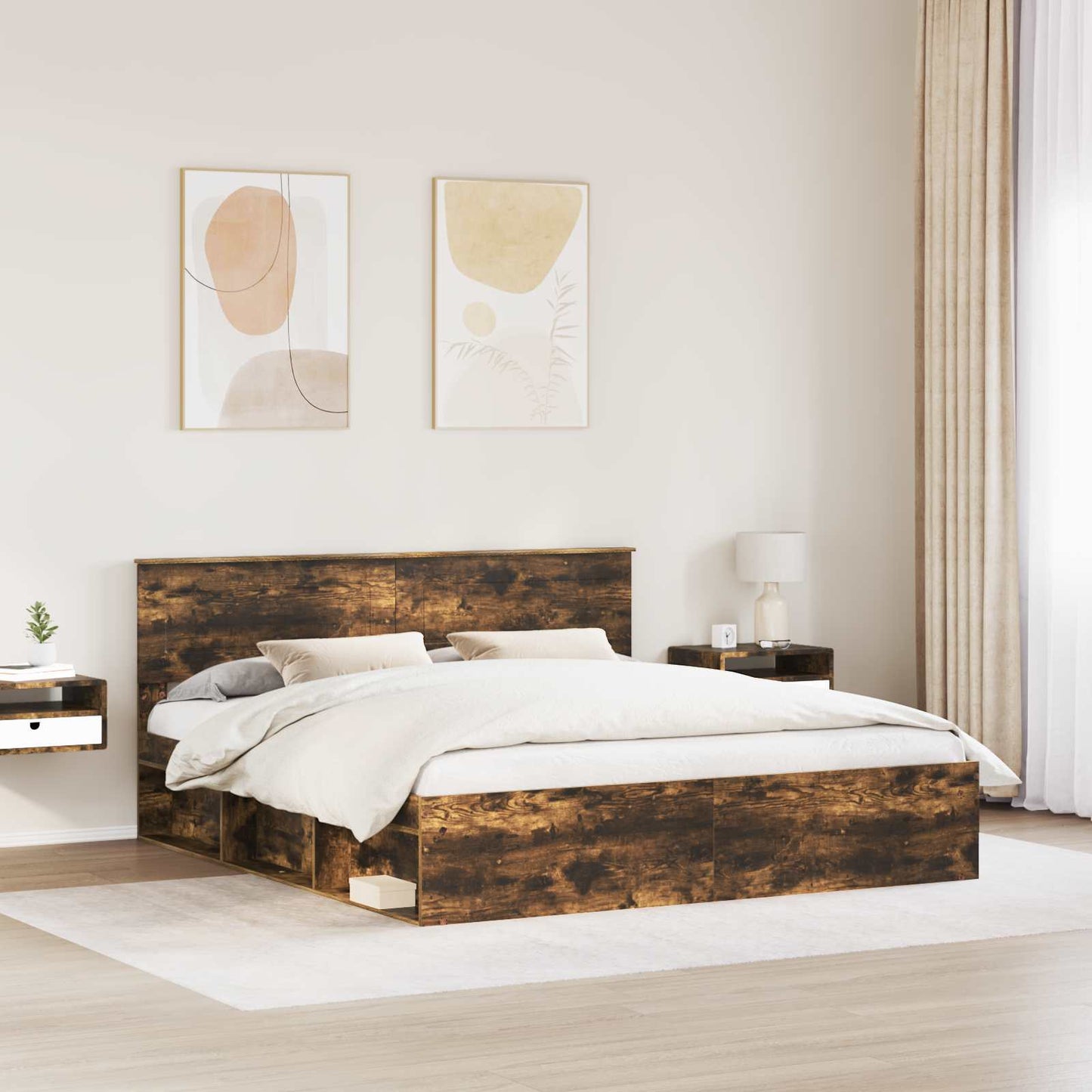 Sengestamme med hodegjerde Røkt eik 180 x 200 cm Konstruert tre