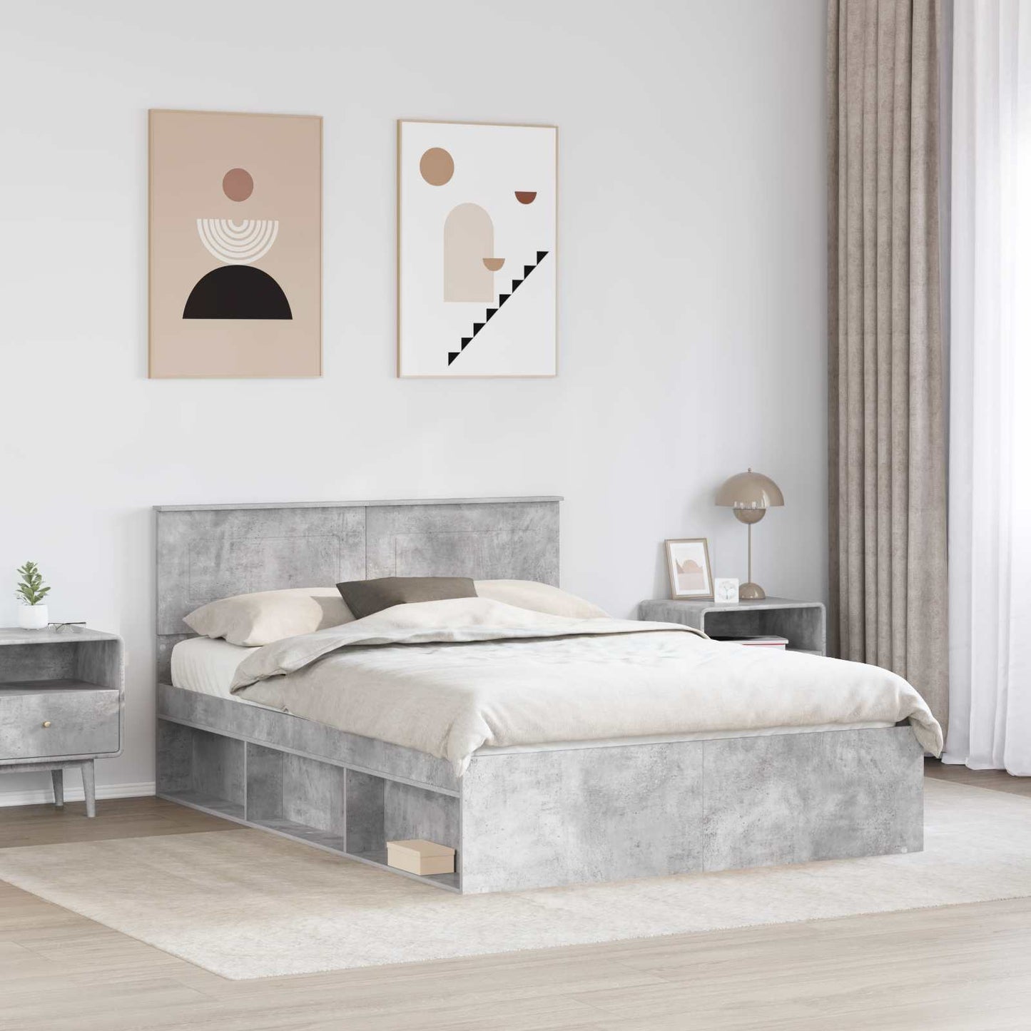 Sengestamme med hodegjerde Betong 140 x 200 cm Konstruert tre
