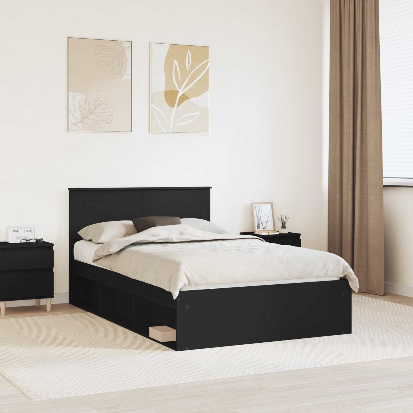 Sengestamme med hodegjerde Svart 135 x 190 cm Konstruert tre