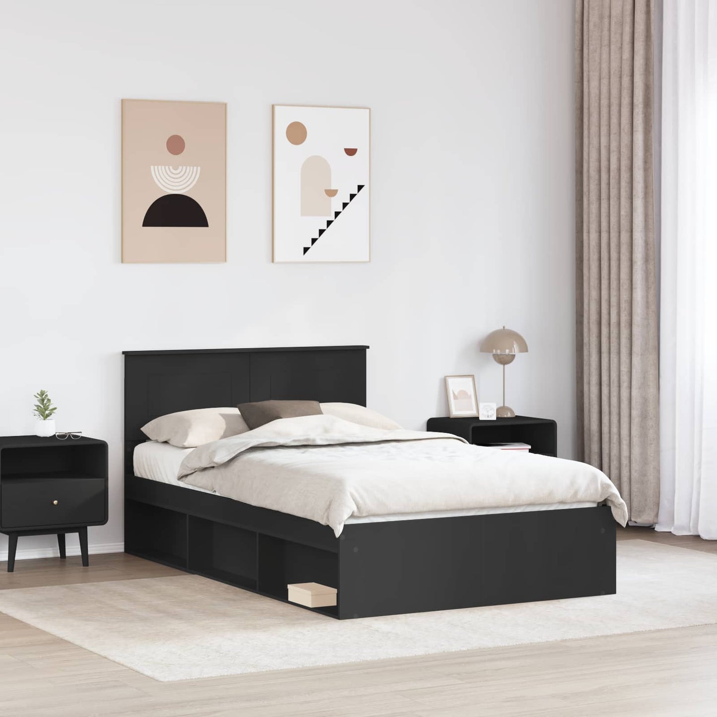 Sengestamme med hodegjerde Svart 120 x 200 cm Konstruert tre