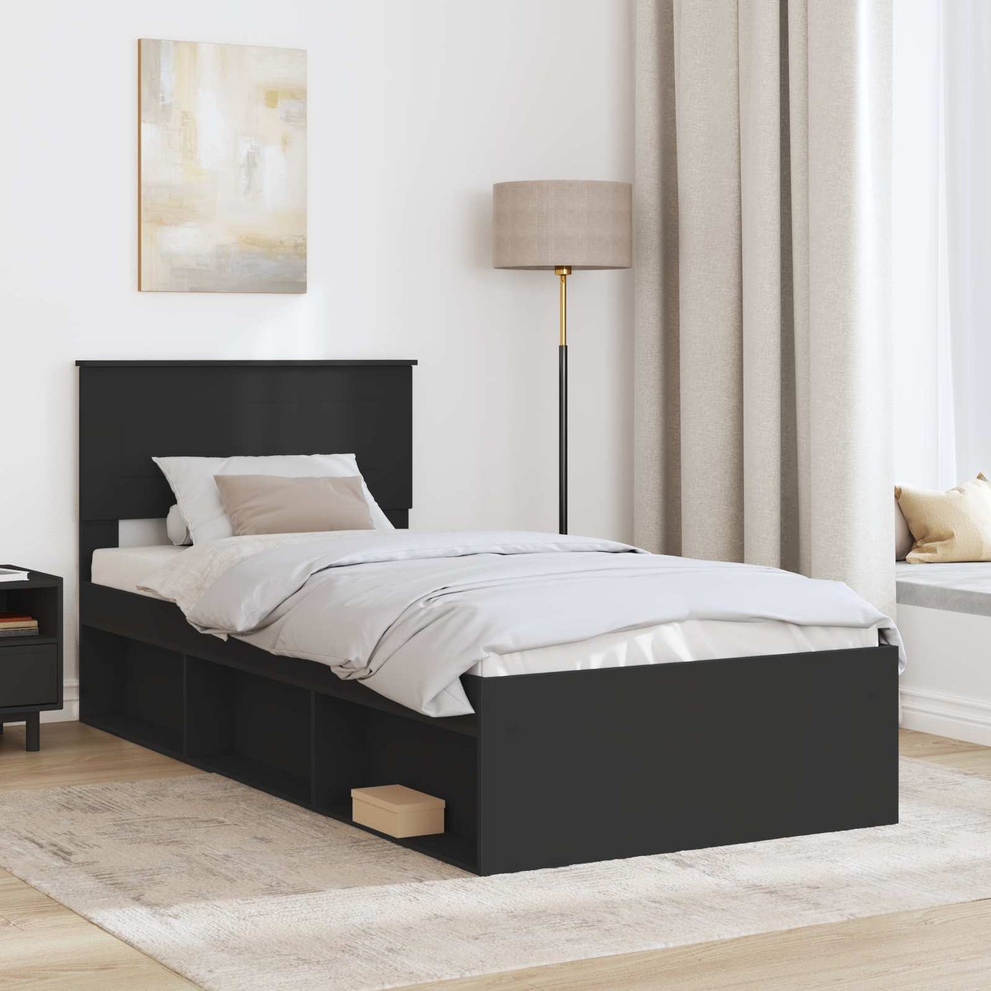 Sengestamme med hodegjerde Svart 90 x 200 cm Konstruert tre